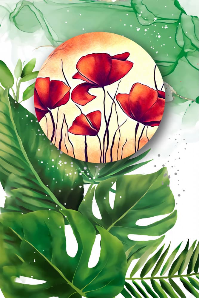 Vibrant Poppies and Leaves by Rafal Kulik — canvas wall art