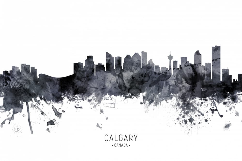 Calgary Skyline Watercolor by Michael Tompsett — canvas wall art
