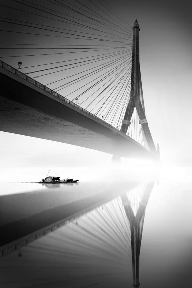 Misty River Bridge by boonlertro — canvas wall art