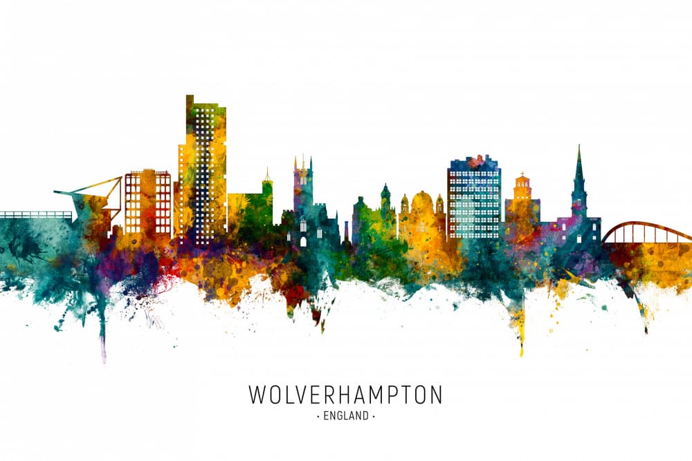 Vibrant Wolverhampton Cityscape by Michael Tompsett — canvas wall art