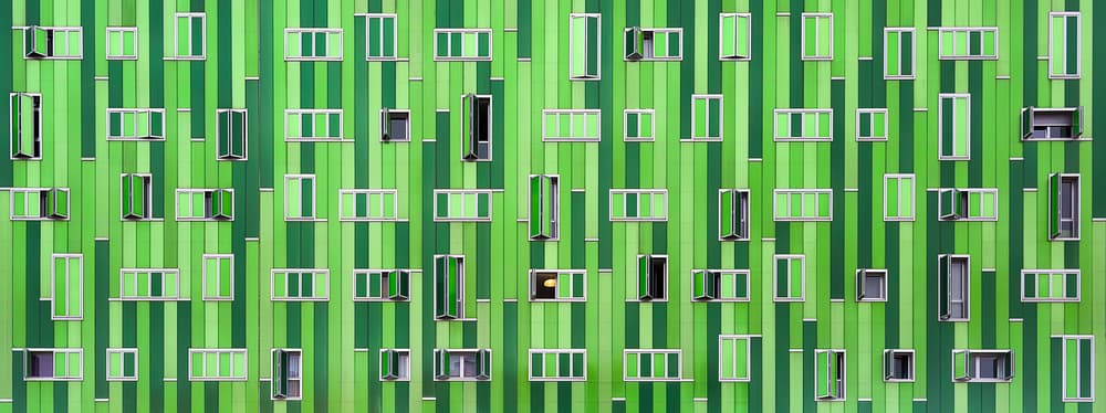 Vibrant Green Striped Facade by Jesús M. García — canvas wall art