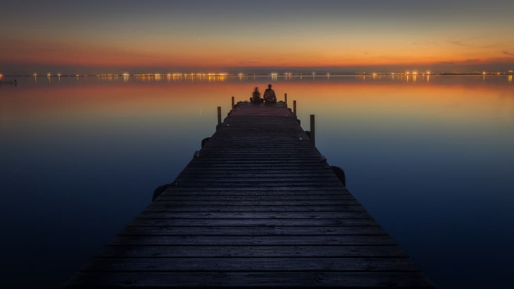 Romantic Pier Sunset by Gustavo Ribes — canvas wall art