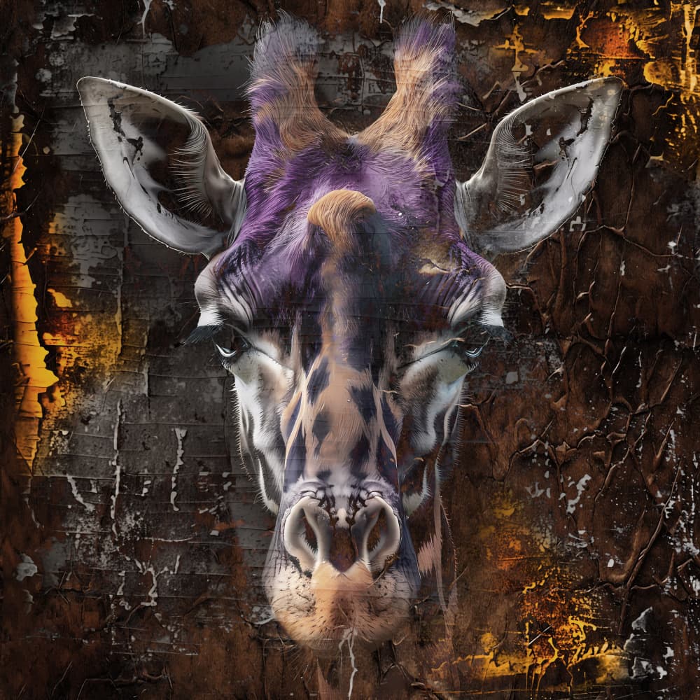 Purple Giraffe Portrait by Rafal Kulik — canvas wall art