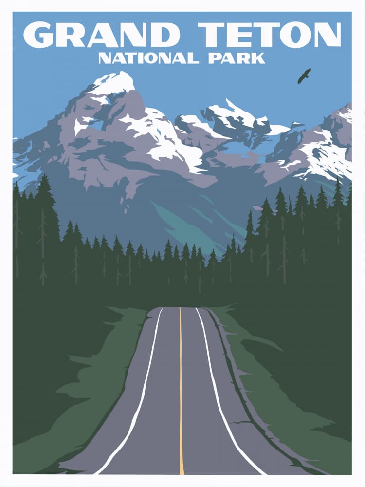 Grand Teton Mountain Road by Retrodrome — canvas wall art