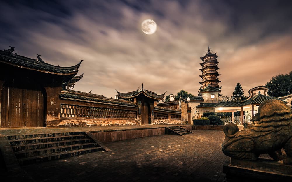 Moonlit Temple Pagoda by qiye — canvas wall art