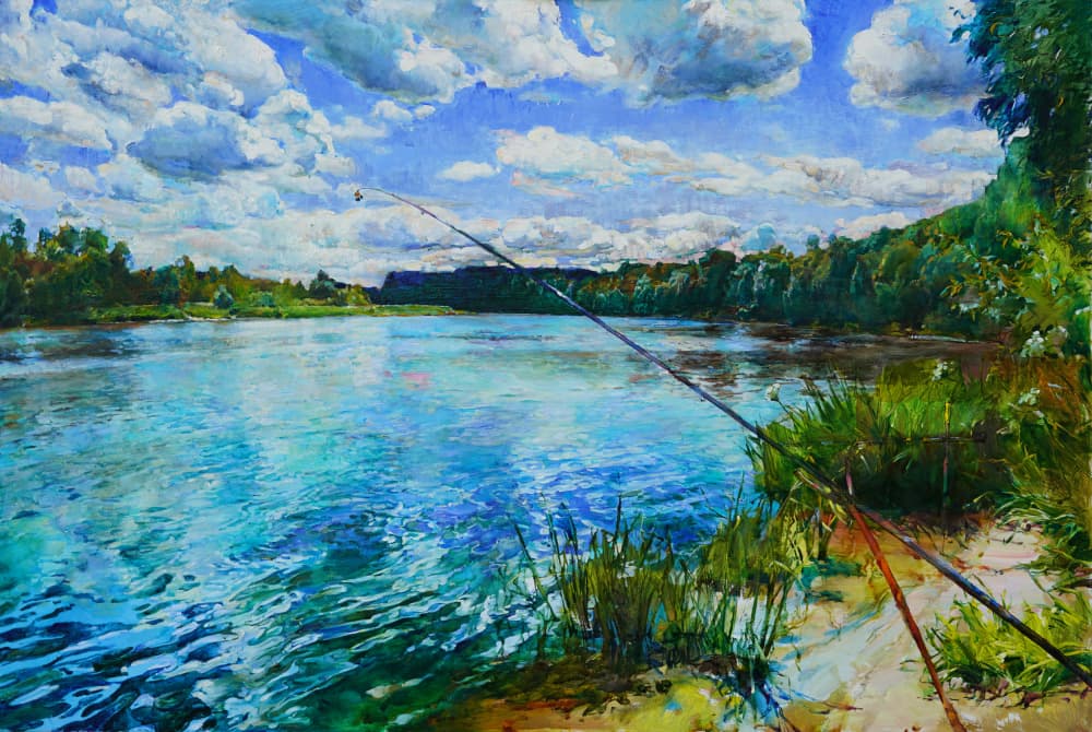 Peaceful River Fishing by Andrii Kutsachenko — canvas wall art