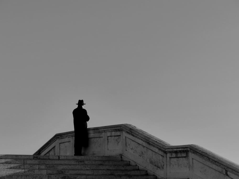 Solitary Man on Bridge by annehedelin — canvas wall art