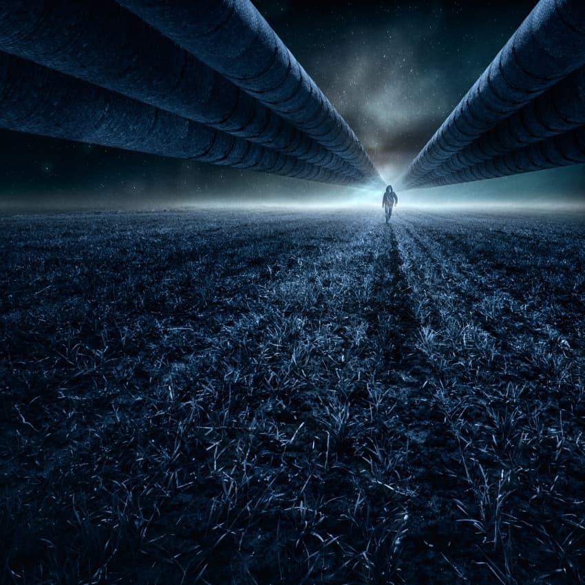 Lone Figure Futuristic Path by Peter Majkut — canvas wall art