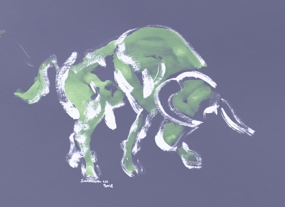 Green Charging Bull by Santhosh ch — canvas wall art
