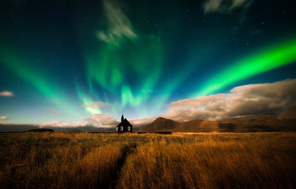 Black Church Aurora Night by Ye Naing Wynn — canvas wall art