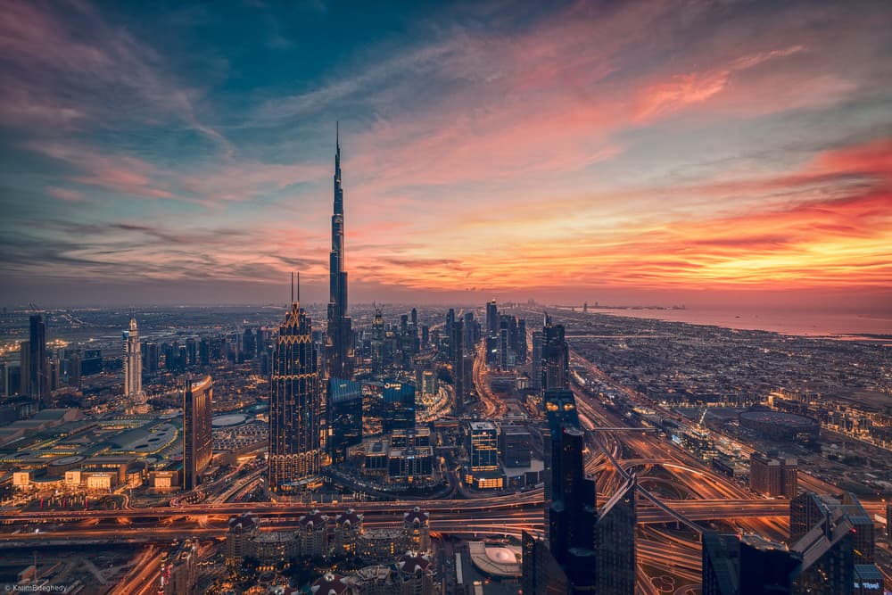 Dubai Sunset Skyline by Karim Eldeghedy — canvas wall art