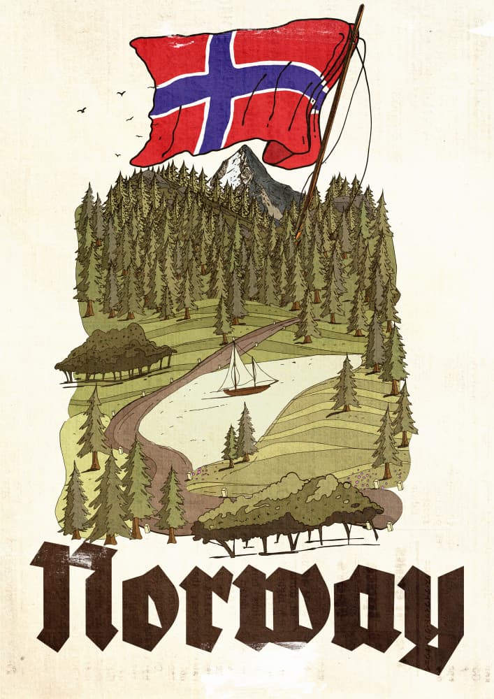 Norwegian Flag Mountain Lake by Nicholas — canvas wall art