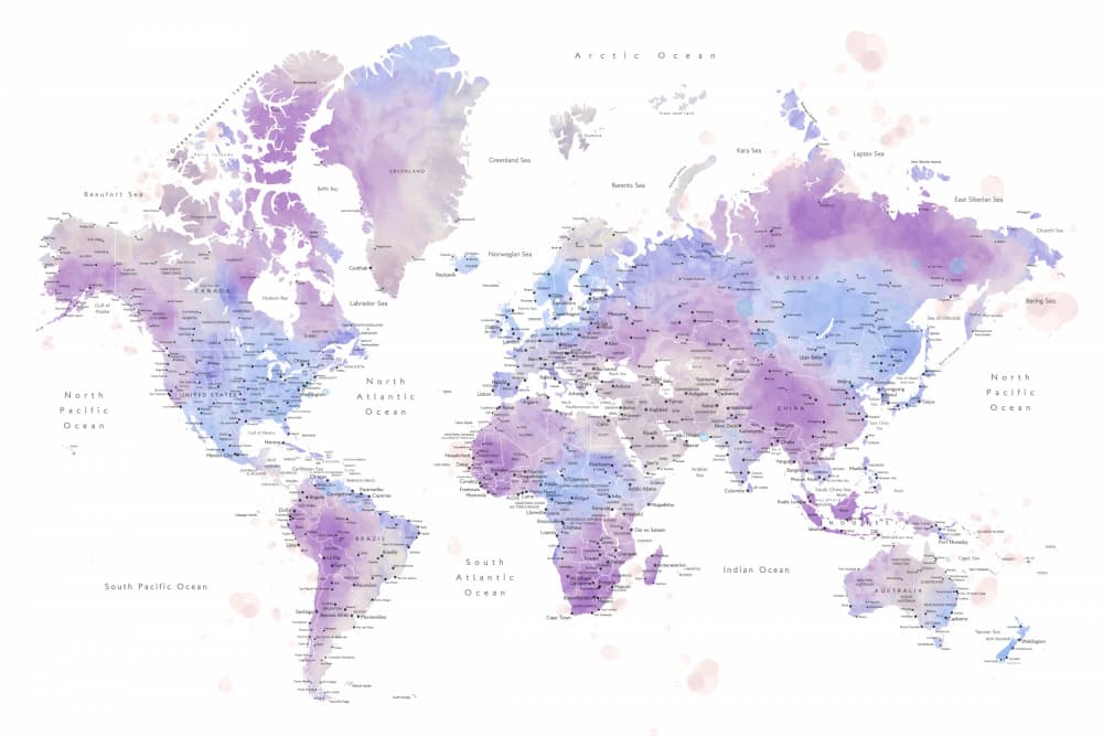 Watercolor World Map by Rosana Laiz Blursbyai — canvas wall art