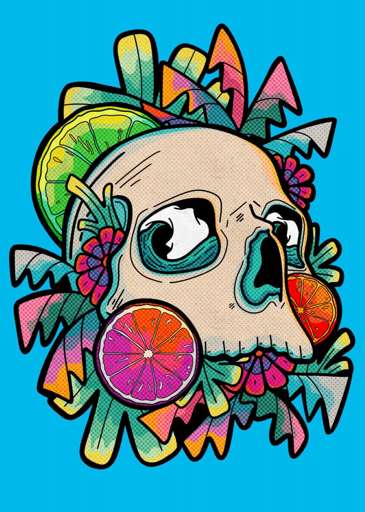 Vibrant Tropical Skull by Stephen Wade — canvas wall art