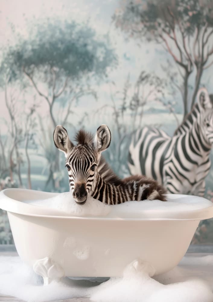 Baby Zebra Bath by Niky Rahner — canvas wall art