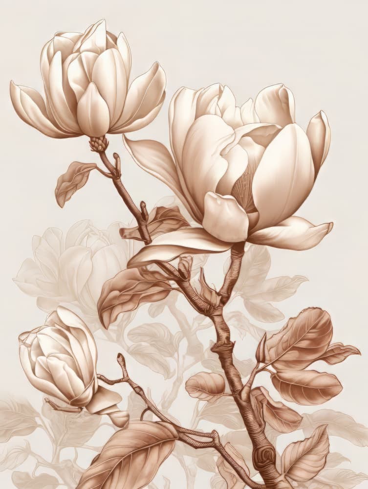 Sepia Magnolia Blooms by Bilge Paksoylu — canvas wall art