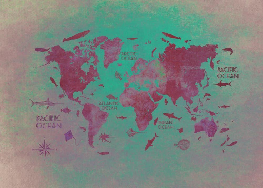 Vintage Marine World Map by Justyna Jaszke — canvas wall art