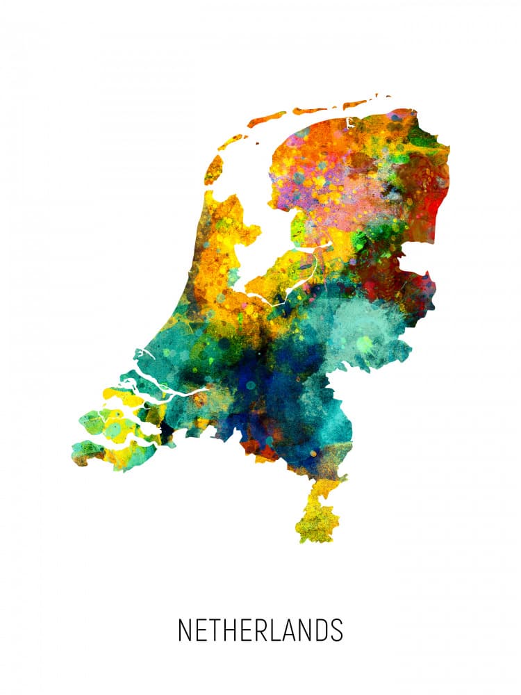 Vibrant Netherlands Map by Michael Tompsett — canvas wall art