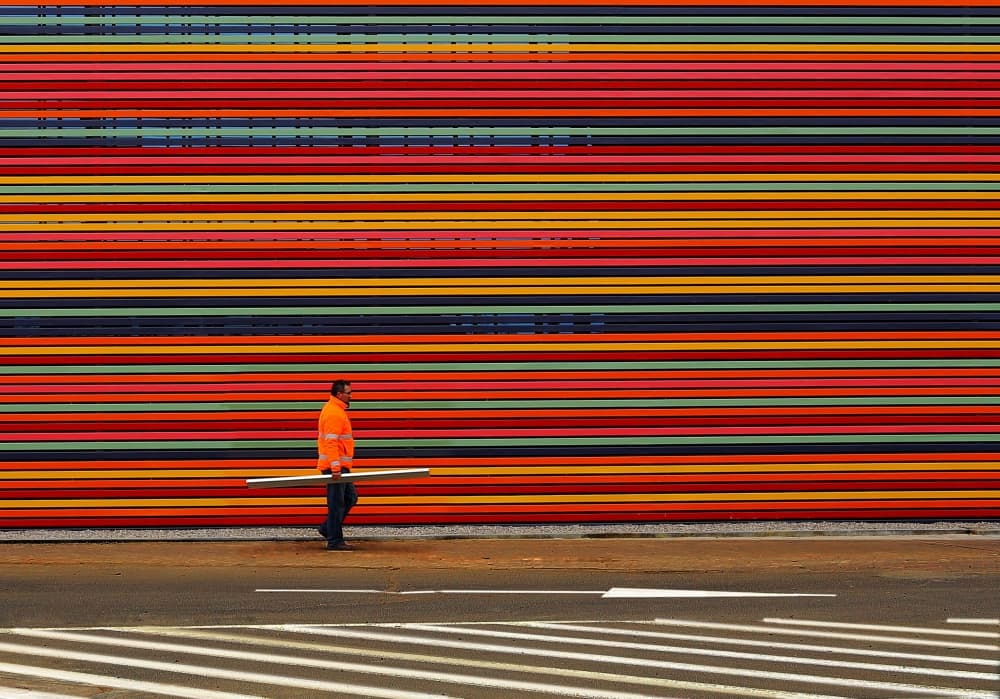Orange Worker Striped Wall by Anna Niemiec — canvas wall art