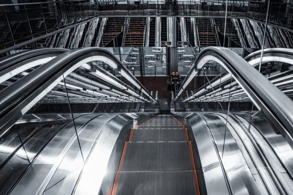 Modern Escalator Depth by Tomoshi Hara — canvas wall art