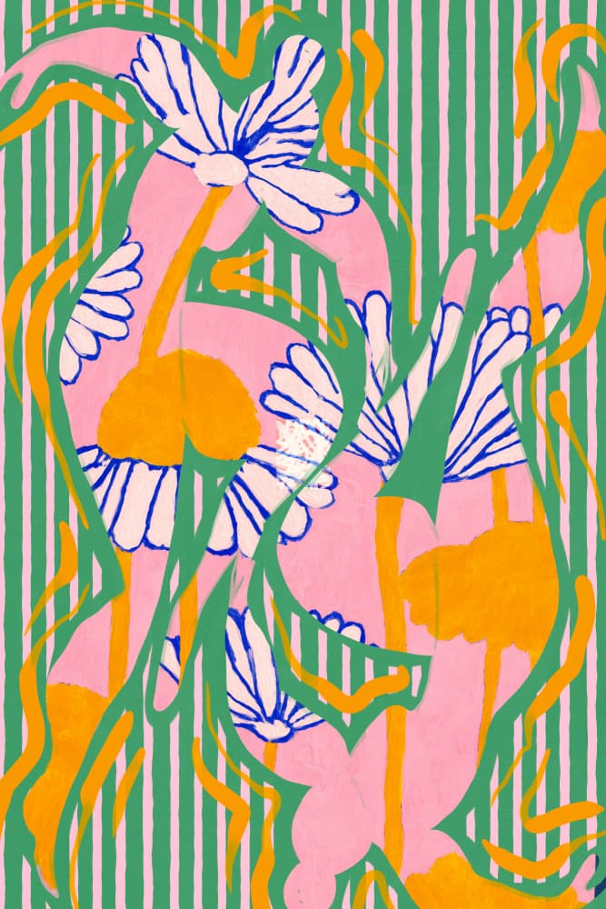 Vibrant Striped Daisies by Treechild — canvas wall art