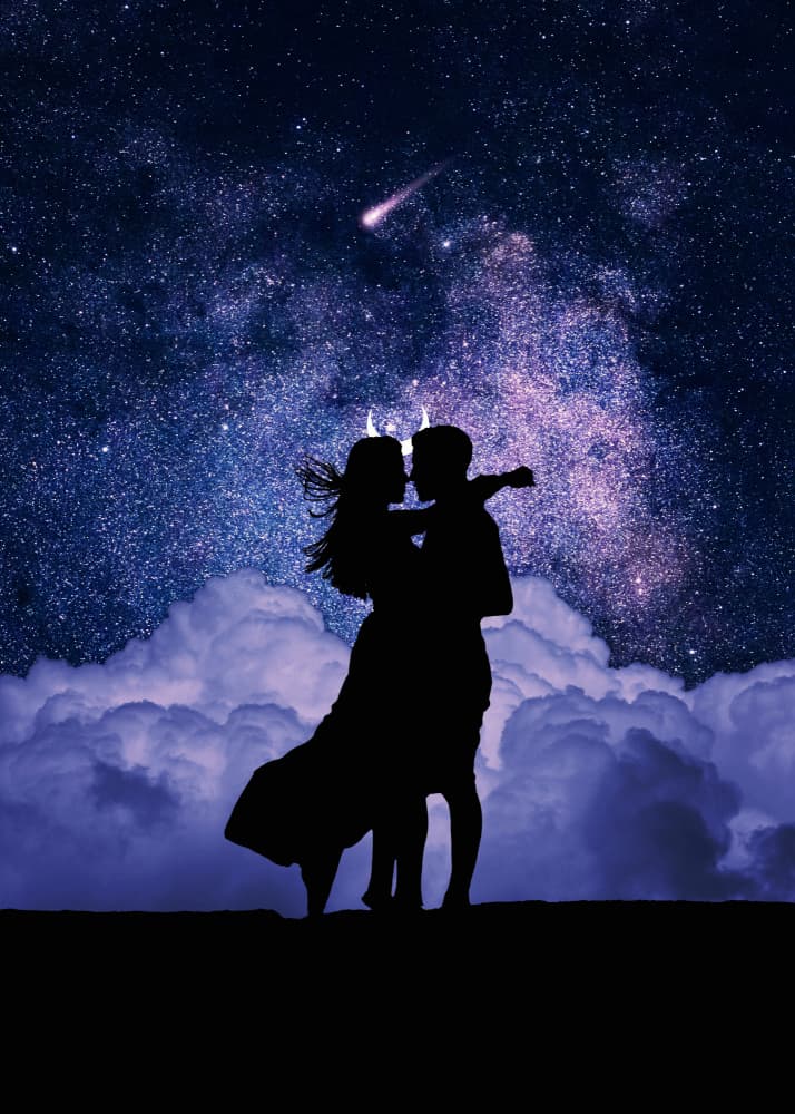 Romantic Starry Night Embrace by Ariz Rab — canvas wall art