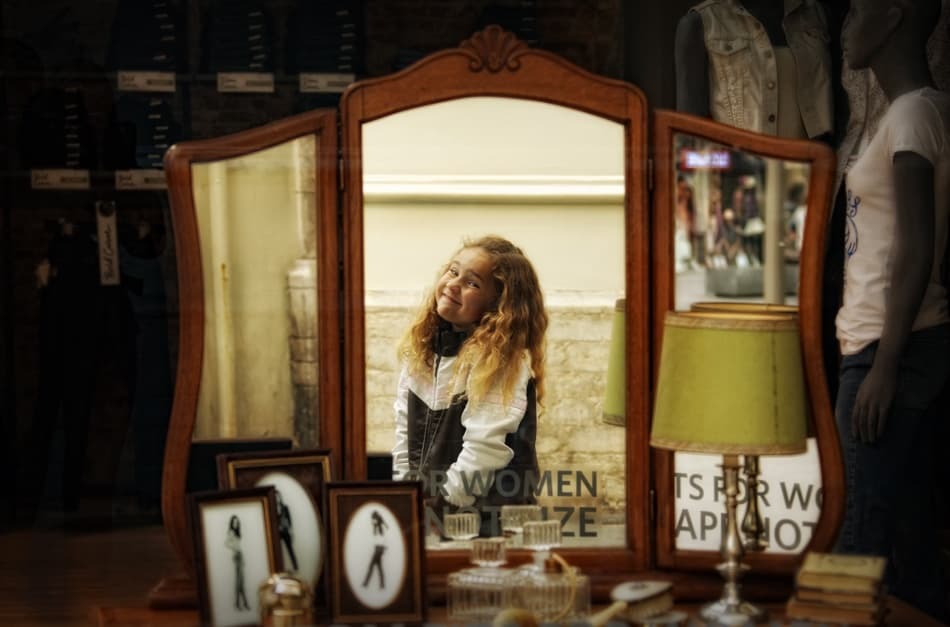 Happy Girl Mirror Reflection by Paul Boomsma — canvas wall art