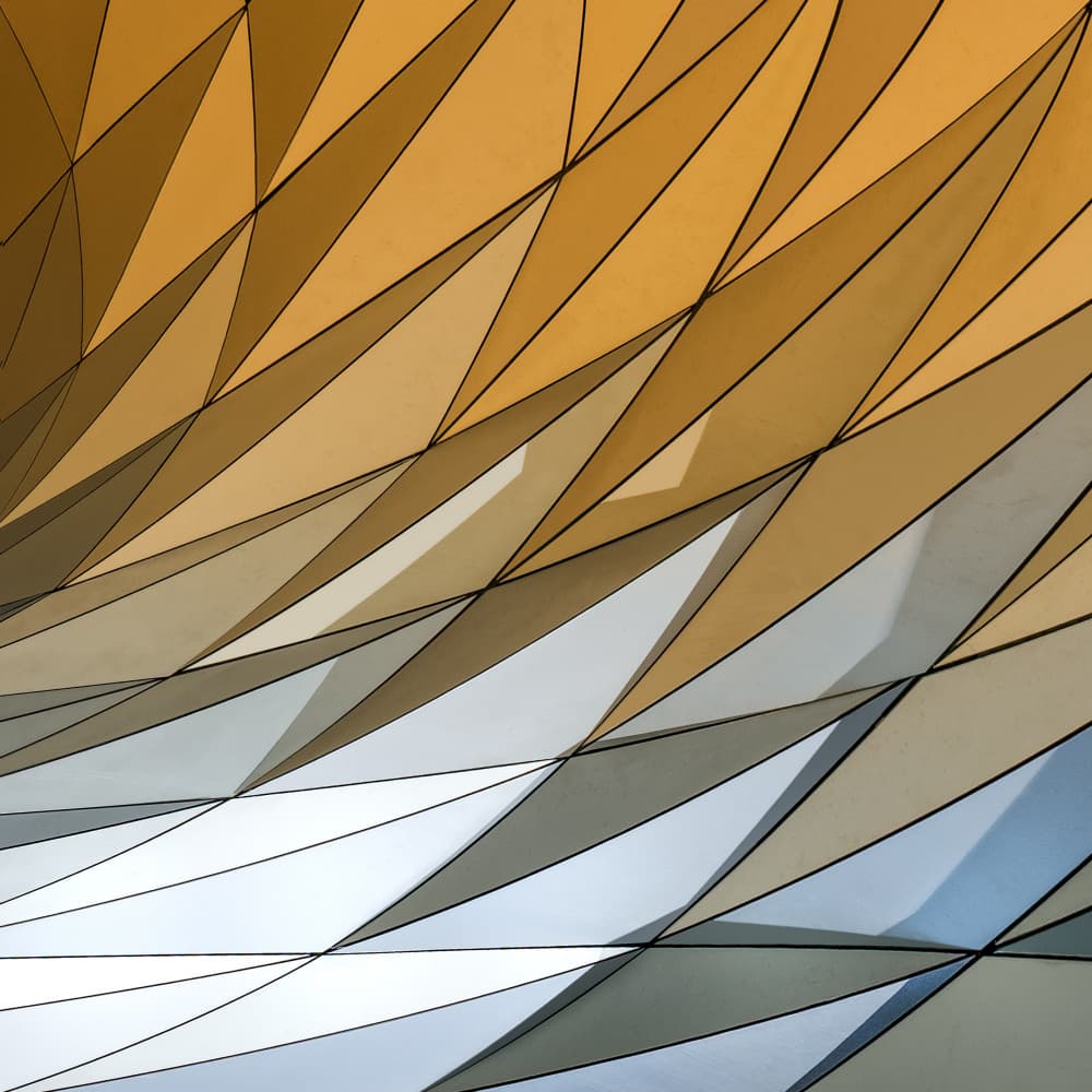 Golden Geometric Facade by Luc Vangindertael (laGrange) — canvas wall art
