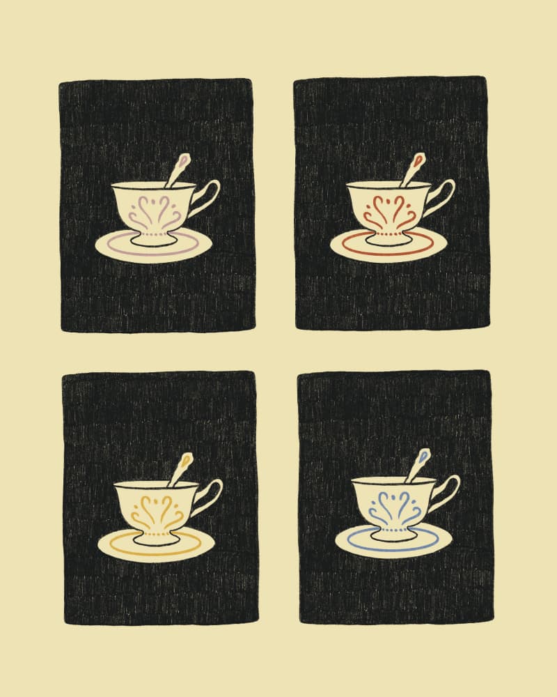 Four Colorful Teacups by Marina Alaburic — canvas wall art