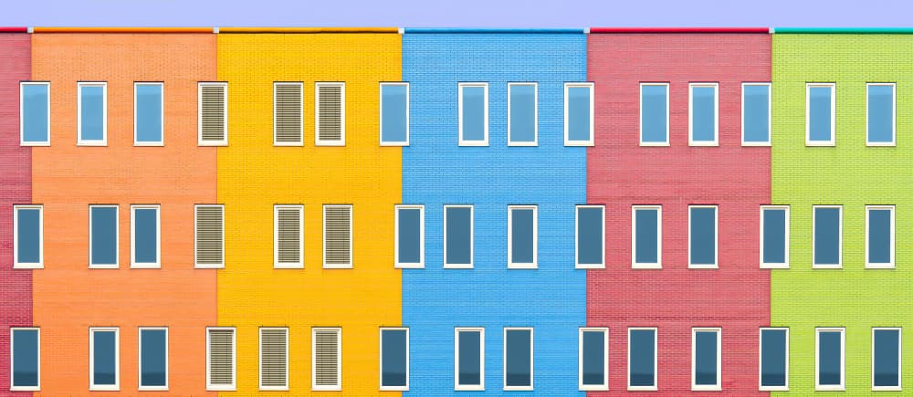 Colorful Geometric Facade by wiebe wilbers — canvas wall art