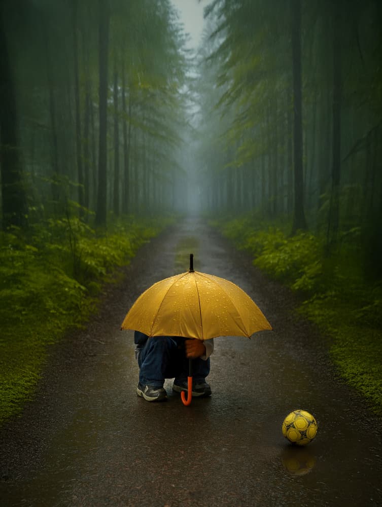 Child With Umbrella Forest Path by Yvette Depaepe — canvas wall art