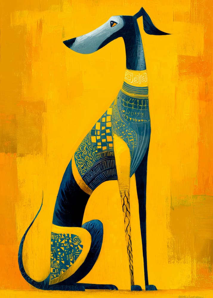 Stylized Blue Greyhound by Justyna Jaszke — canvas wall art