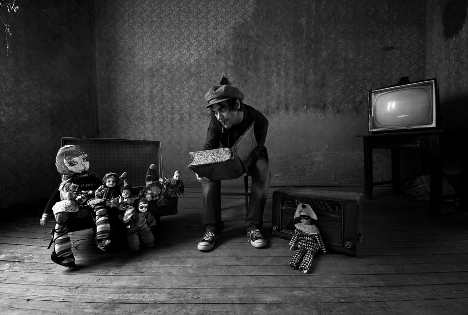 Boy Reading To Dolls by mario grobenski - psychodaddy — canvas wall art