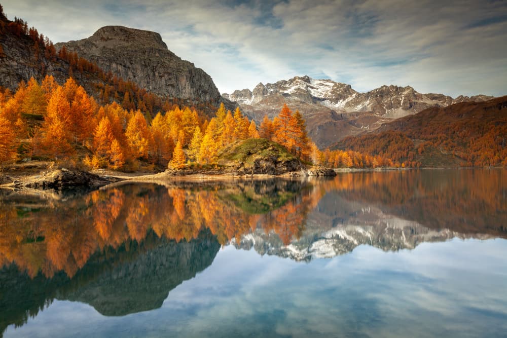 Autumn Mountain Lake Reflections by Fiorenzo Carozzi — canvas wall art