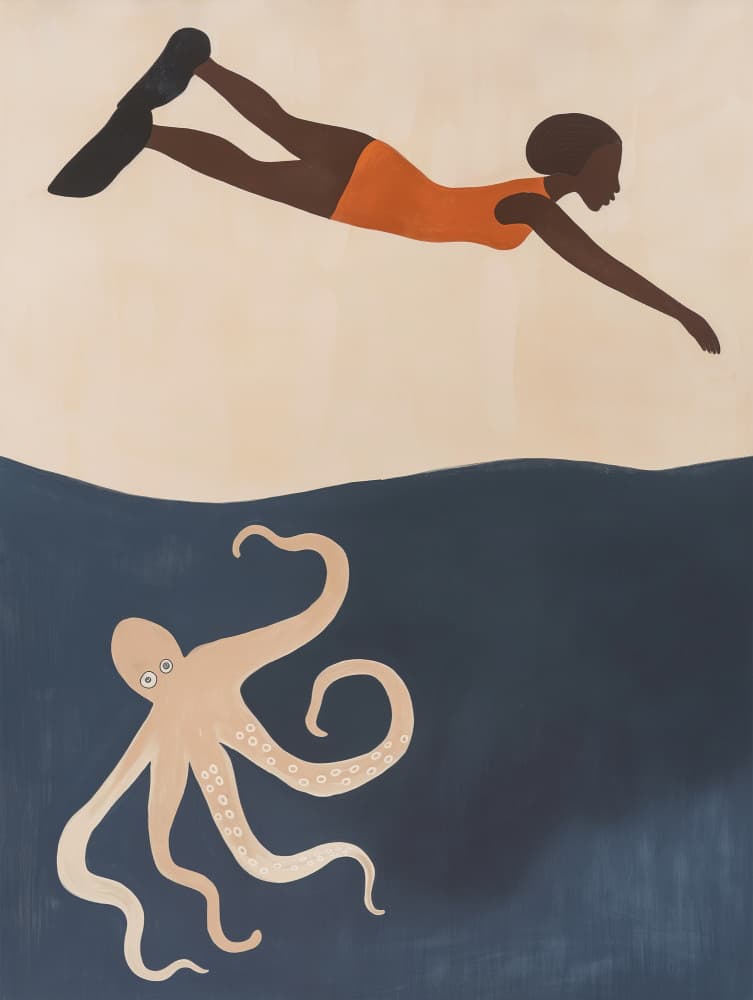 Swimmer Meets Octopus by SHANDU — canvas wall art