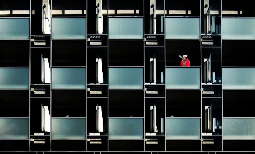 Red Figure Urban Grid by Milan Uhrin AFIAP AZSF — canvas wall art