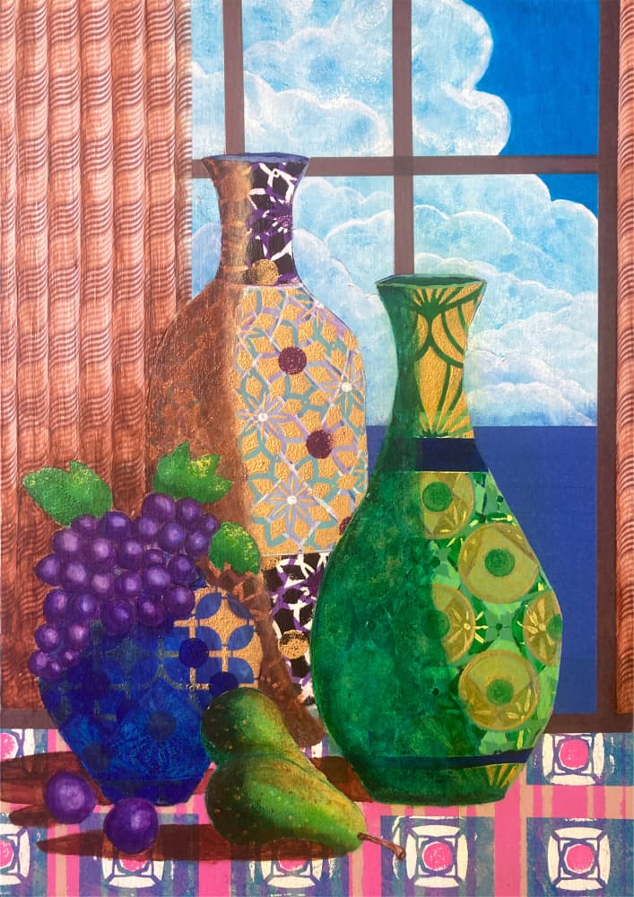 Patterned Vases Window View by David Galan — canvas wall art