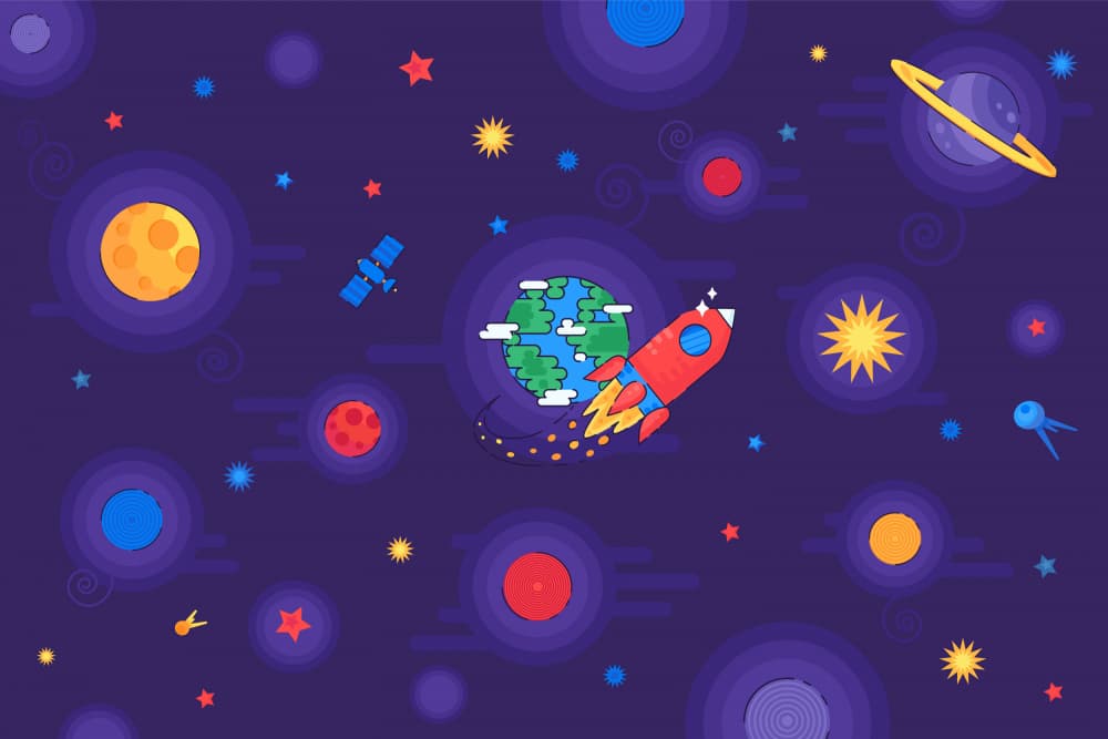 Space Rocket Adventure by Marika Barsrsind — canvas wall art