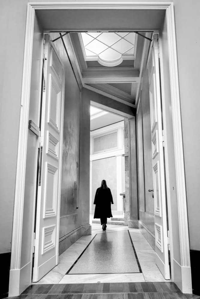 Solitary Walk Through Grand Hallway by Michel Groleau — canvas wall art