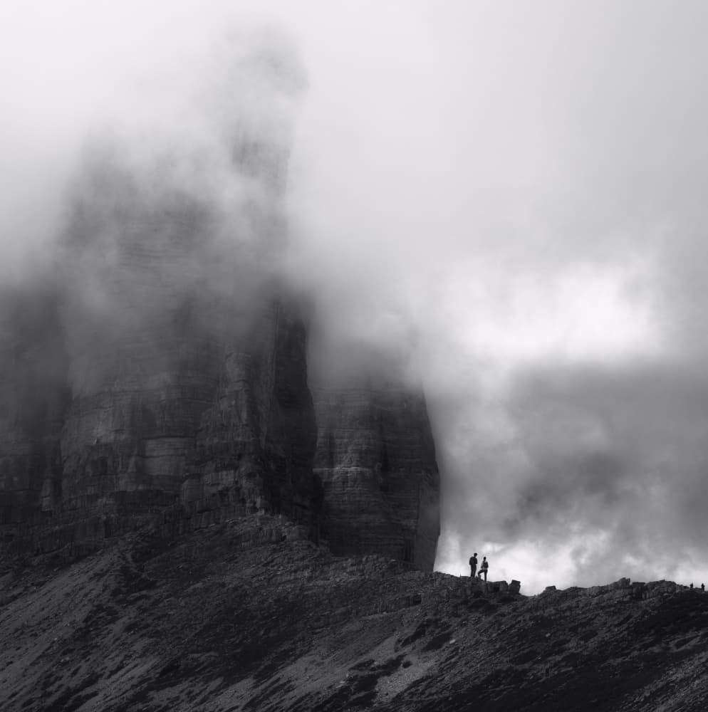 Hikers in Misty Mountains by JG.Heckelmann — canvas wall art