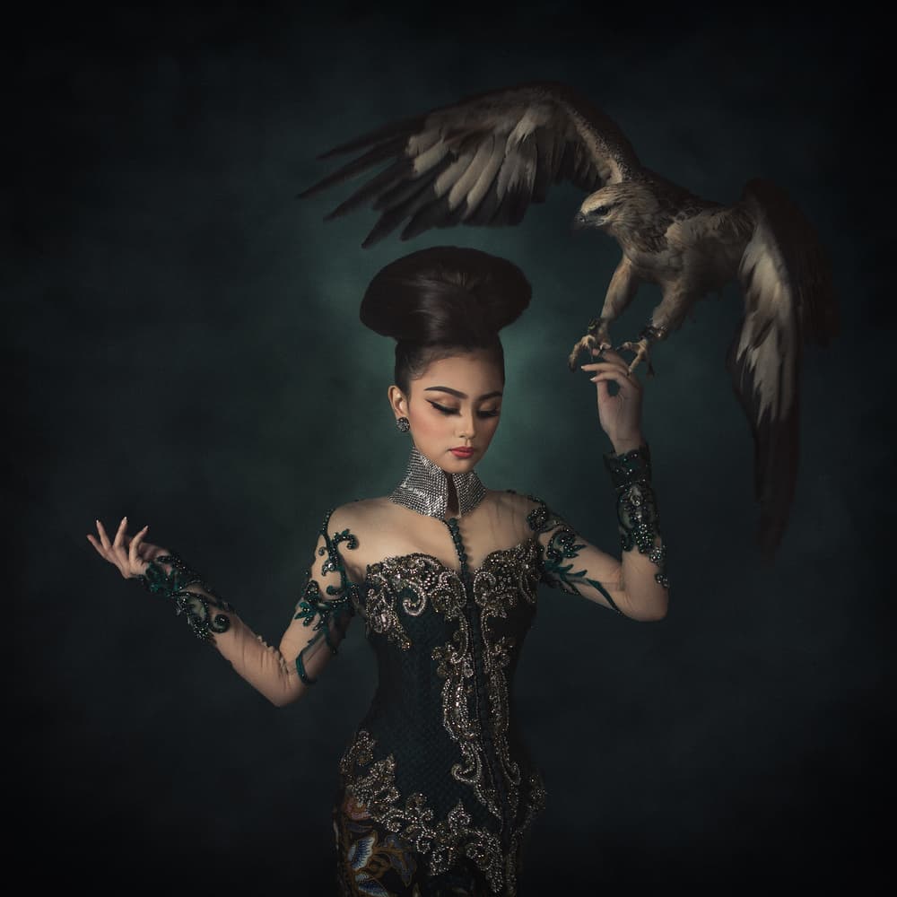 Woman and Majestic Eagle by hardibudi — canvas wall art