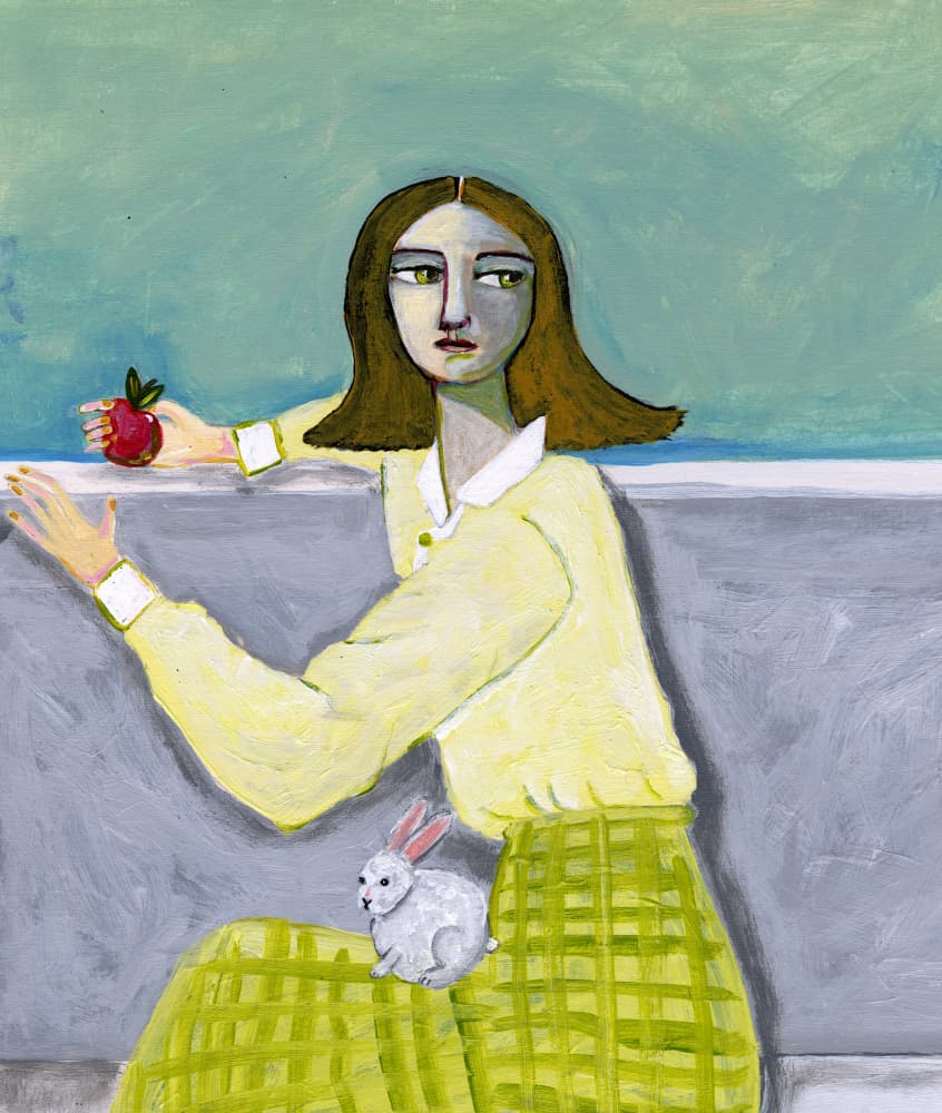 Pensive Girl and Rabbit by Sharyn Bursic — canvas wall art