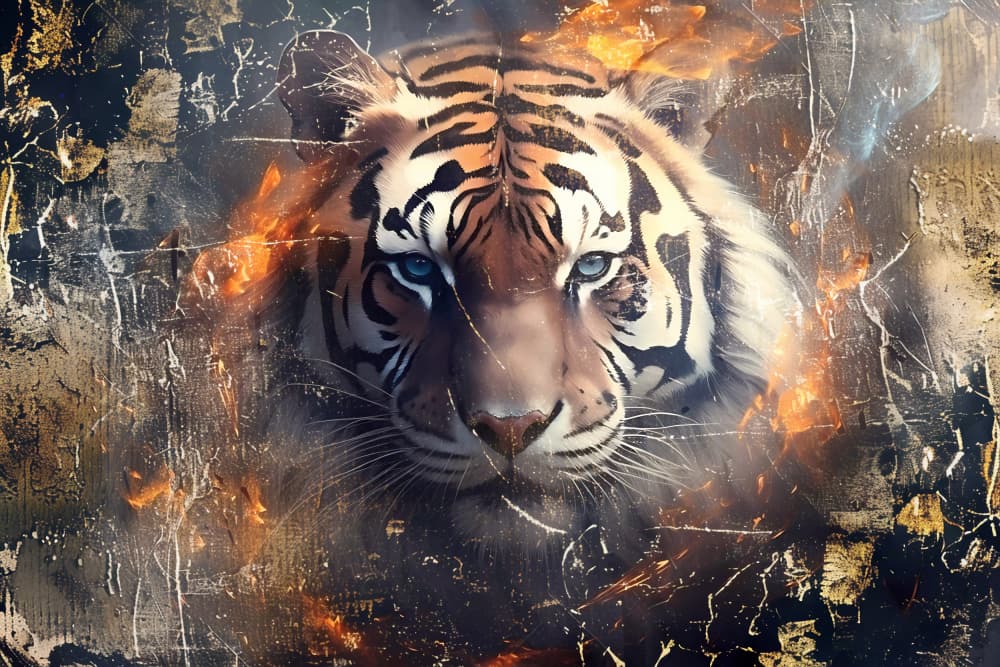 Fierce Tiger In Flames by Rafal Kulik — canvas wall art
