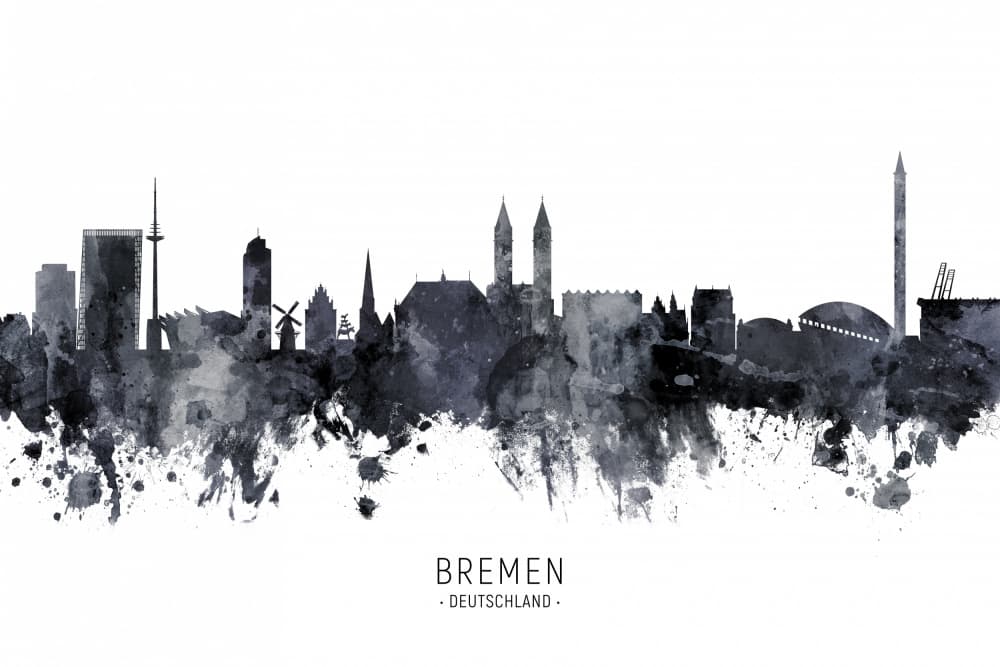 Bremen Watercolor Skyline by Michael Tompsett — canvas wall art