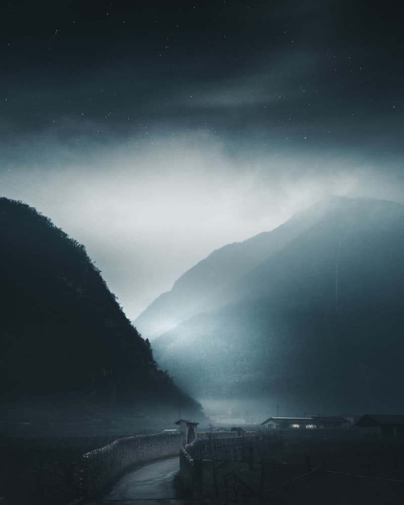 Misty Mountain Night by Andrea Fraccaroli — canvas wall art
