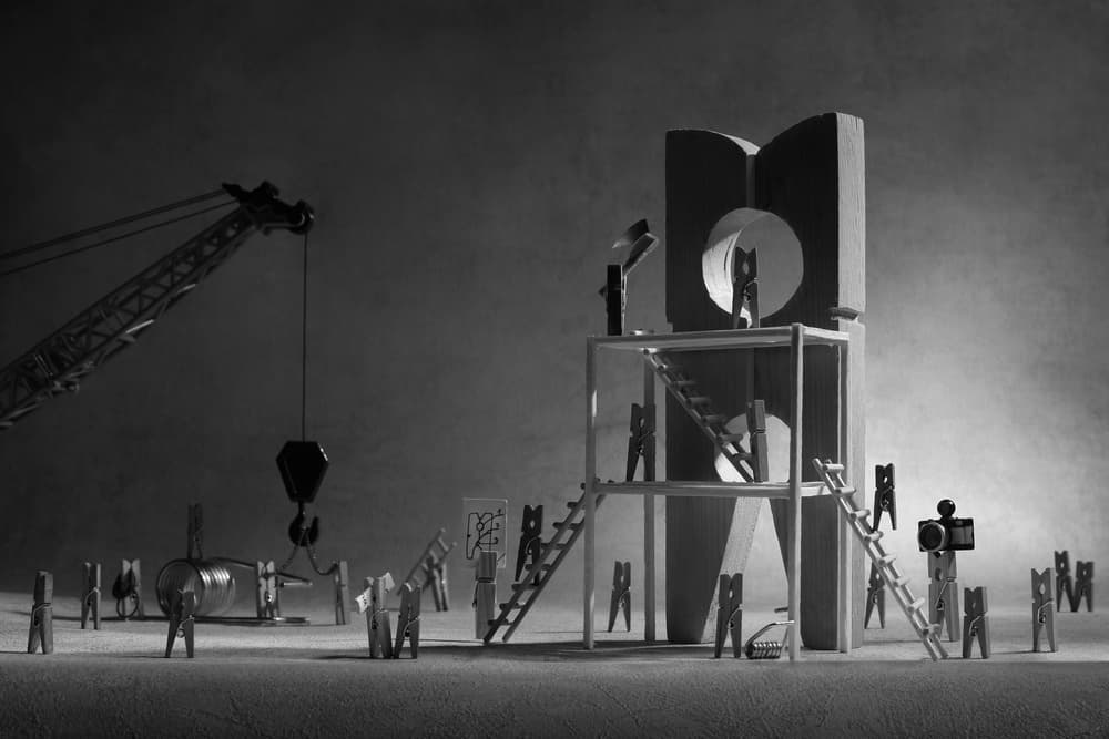 Clothespin Construction Crew by Victoria Glinka — canvas wall art