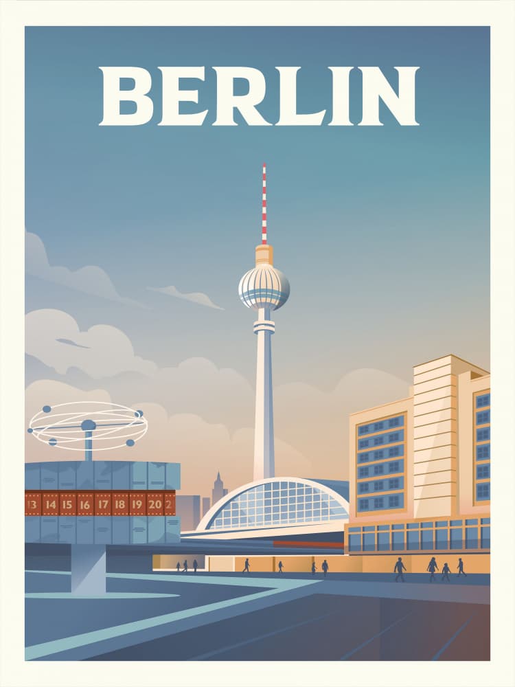 Retro Berlin Cityscape by Retrodrome — canvas wall art