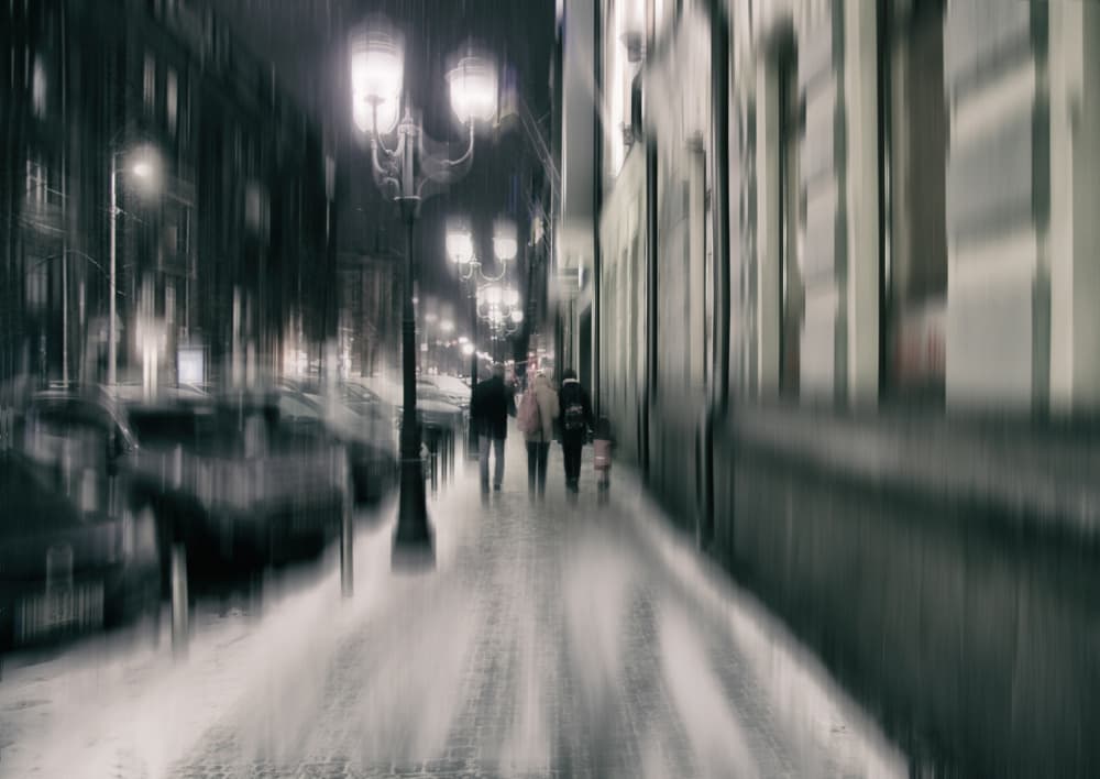 Snowy Night Walkers by Alexander Kiyashko — canvas wall art
