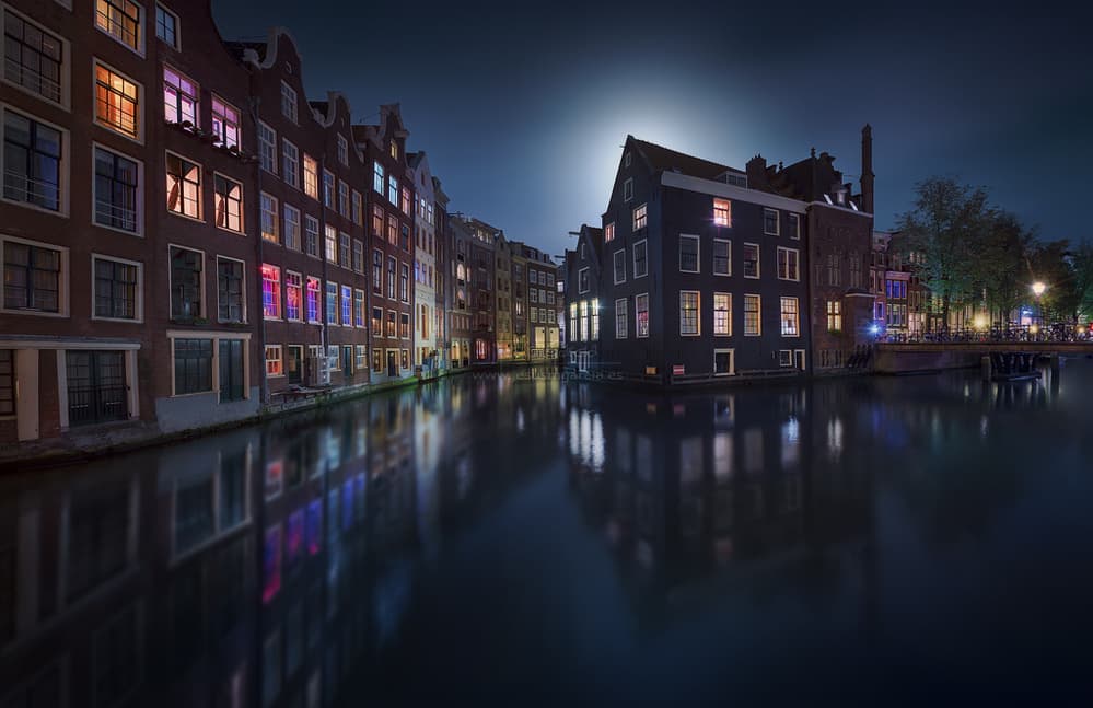 Moonlit City Canal by Jesús M. García — canvas wall art