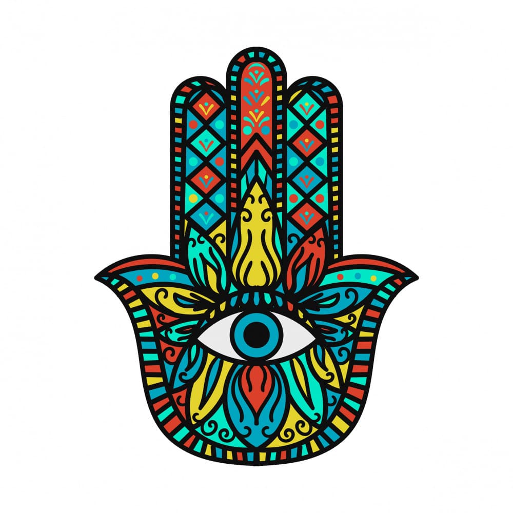Colorful Hamsa Hand by Marika Barsrsind — canvas wall art